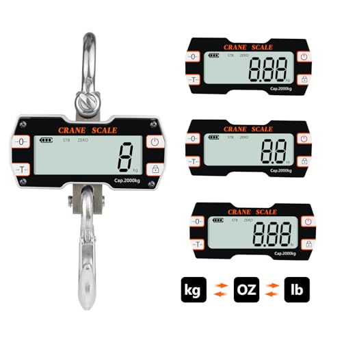 Hyindoor 2000kg 4400lb Crane Scale, 2 Ton Digital Hanging Scale with Remote, Industrial Heavy Duty Electronic Crane Scale - size: 2000kg/4400lb