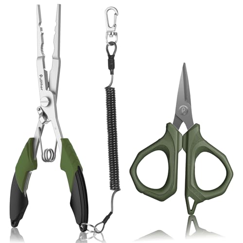 Fishing Tools Kit, Fishing Pliers,Fishing Scissors, Fishing Line Cutter for Braided Fishing Line,Fishing Gear with Lanyard - color: 8"Fishing Pliers Green