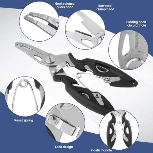 Fishing Gear Set, Fishing Pliers Set, Heavy-Duty 15kg Max Grip, Non-Slip Sponge Handle, 100cm Retractable Lanyard, Includes Fish Gripper, Line Cutter, Carry Bag