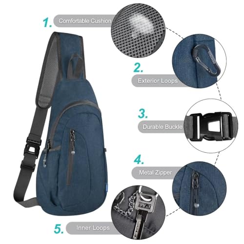 TITECOUGO Small Sling Bag, Lightweight Crossbody Backpack for Men Women, Shoulder Bag for Sports and Outdoor - color: Z1-canvas, Dark Blue