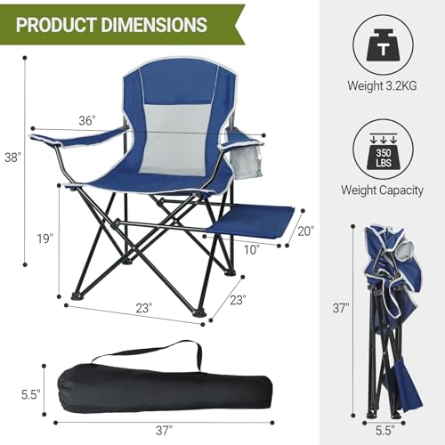 XGEAR Camping Chairs 350LBS Capacity, Heavy Duty Folding Chair with Side Table, Portable Outdoor Chair with Cup Holder for Adults, Collapsible for Tailgating, Beach, Fishing, Backyard (Blue, 2-Pack) - color: Blue, size: 2-Pack