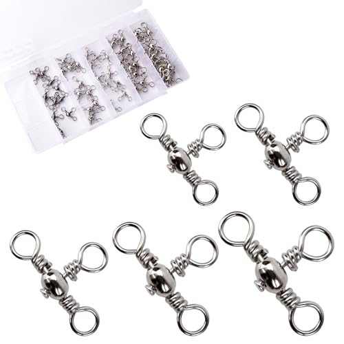 50pcs 3 Ways Ball Bearing Swivels FS/ZH-04 | Fishing Terminal Tackle Kit, Barrel Swivels Fishing Tackle Kit,for Crankbaits Sinker Weights, Connectors Saltwater - color: Silver, size: 4#+5#+2#+1/0#+3/0#