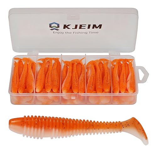 Paddle Tail Swimbaits, 50 PCS Ribbed 3 Inchs Soft Plastic Fishing Lures for Bass Trout Crappie Walleye Saltwater/Freshwater Fishing - color: Orange
