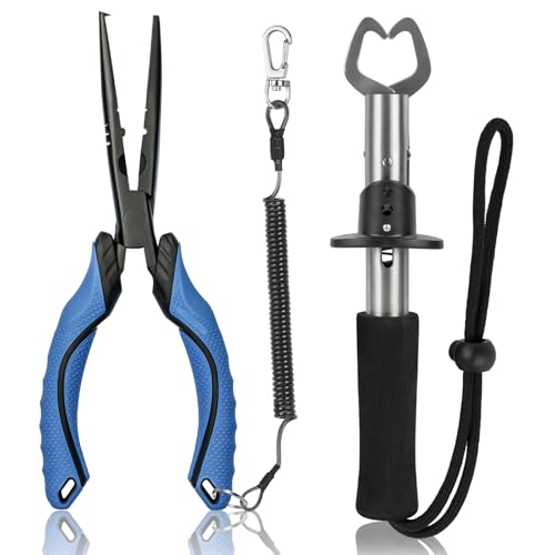 Fishing Tools Kit,Fishing Hook Remover Pliers | Fish Lip Gripper, Muti-Function Fishing Gear with Lanyard, Saltwater Resistant Fishing Accessories - color: 9"Fishing Pliers Blue