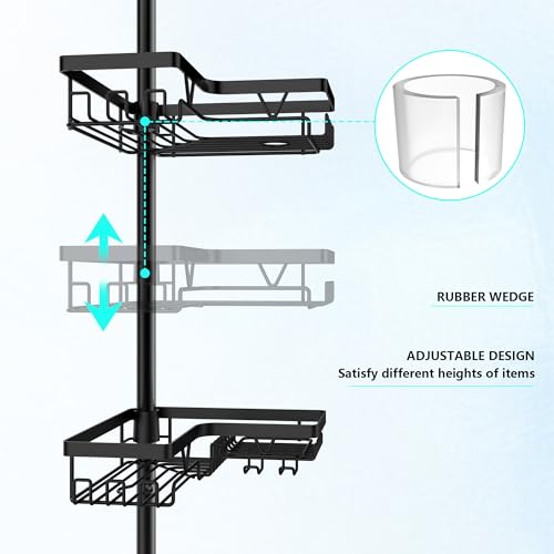 DAOYA Shower Caddy Tension Pole Corner with 4 Removable Baskets & 2 Towel Bar - Expandable Shower Caddy Corner Adjustable 25-114.2 Inches Upgraded Bath Organizer for Tub(Stainless Steel, Black) - color: Black-4