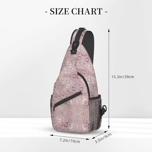 Leopard Print Sling Bag for Women - Elegant Rose Gold Texture Foil Effect Crossbody Bag - Casual Chest Shoulder Backpack Travel Daypack - color: Leopard Skin Rose Gold