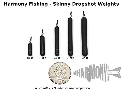 Harmony Fishing - Tungsten Skinny/Cylinder Dropshot Fishing Weights (Chip-Proof Oxide Coated, Lead-Free) - size: 1/2 oz (4 Pack)