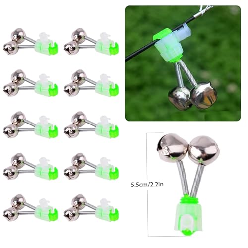Aluminum Bank Fishing Rod Holder with 10 Fishing Bells | Heavy Duty Ground Spike Fish Pole Stand Rack for Shore, Surf, Beach Fishing - Great Fathers Day Gift for Men