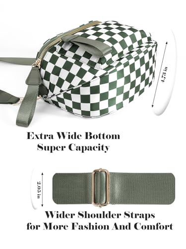 Checkered Crossbody Bag Bum Bag For Women,Spacious Checkered Purse Fanny Packs,Upgraded Version With Carry Handle - color: Handle Checkered - Bean Green