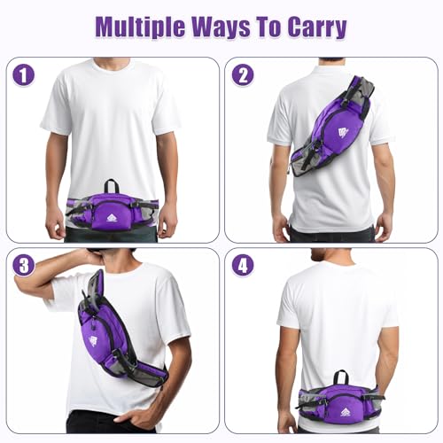 Fanny Pack Waist Bag with Water Bottle Holder for Men Women Running Hiking Travel Dog Walking Workout Cycling Outdoor (Purple) - color: Purple