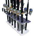 Rush Creek Creations Reel Salty Gray/White/Blue 11-Rod Marine Grade Fishing Rod Holder - Bi-Level Design, UV-Resistant, 100% Waterproof for Garage and Dock - size: 11-Rod