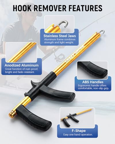 Fish Hook Remover Tool, Aluminum Fishing Hook Remover Extractor 13.6in - color: Gold