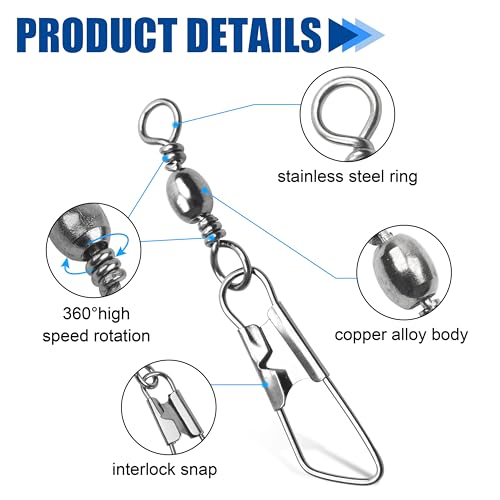 Fishing Barrel Swivels Snaps, 100pcs Snap Swivels Fishing Tackle Leader Line Lure Connector Accessories High Strength Solid Rings for Saltwater Freshwater, Black/Gold - color: BLACK, size: #1-100pcs