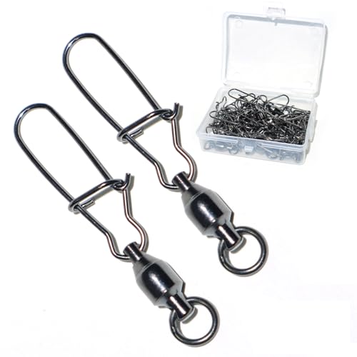 YHC 30pcs Black Nickel Fishing Ball Bearing Swivels Fishing Tackles Stainless Heavy Duty Terminal Tackle Fishing Snaps - size: #0-30PCS