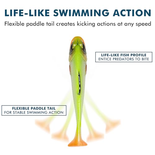 GOTOUR Pre-Rigged Soft Fishing Lures with Weedless Hook, Lifelike Paddle Tail Swimbaits for Bass Fishing, Freshwater & Saltwater Fishing Bait, Fishing Tackle for Bass, Pike, Trout, and Walleye - color: C1-3.5"-0.8oz