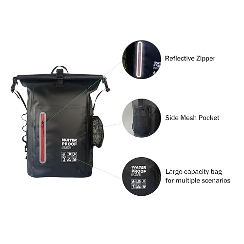 Dry Bag Waterproof 25L-Floating & Lightweight Bags for Women Waterproof Backpack for Kayaking, Boating, Fishing, Paddle Boarding, Camping, Hiking, Roll-Top Seal & Adjustable Shoulder Straps - color: Black
