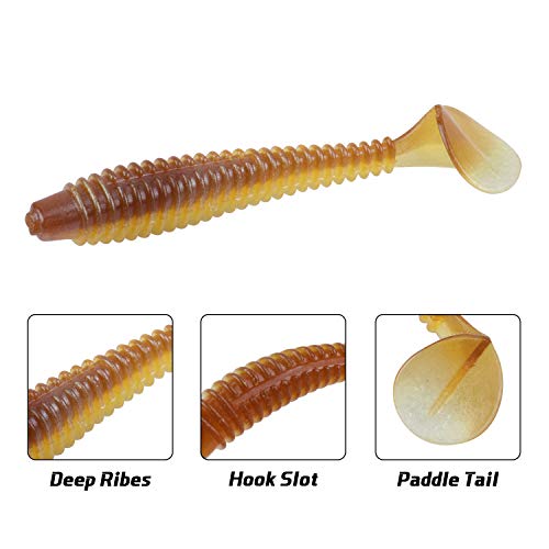 RUNCL Swimbaits Paddle 10/20/30/40PCS, 5/4/3/2 Inchs Paddle Tail, Soft Lure for Trout Crappie Bass, Durable Plastic Bait Swimmer for Saltwater/Freshwater, Fishing Lover's Gift - color: Orange Candy, size: 3in, 30pcs