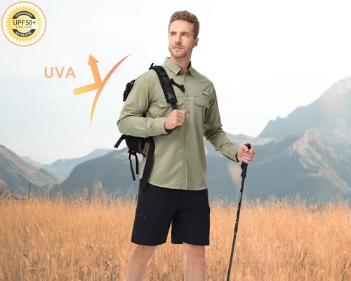 Satankud Mens Long Sleeve Fishing Shirts UPF 50+ Sun Protection Cooling Hiking Shirt for Travel Safari Work - color: Sage Green, size: Small