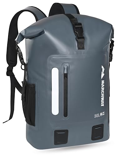 MARCHWAY Roll Top Waterproof Backpack, Floating Dry Bag 20L/30L/45L with Ergonomic Rectangular Base, Cushioned Back, Hip Strap for Hiking Camping Kayaking Travel (Grey, 20L) - color: Grey, size: 20L