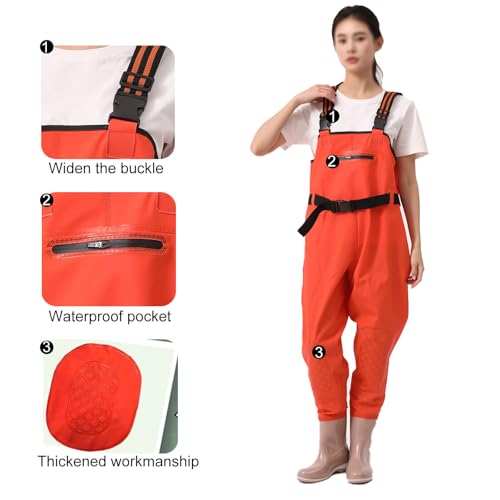 PVC Insulated Chest Waders for Women/Girl,Waterproof Duck Hunting Fishing Waders,Womens Fishing Wader with Boots - color: Pink, size: 7
