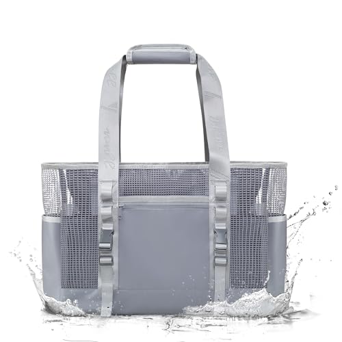 Yarwo Boat Gear Tote Bag, 35.5L Waterproof Boat Accessories Organizer with Marine-grade Coated Mesh and Wet Dry Pockets - color: Gray