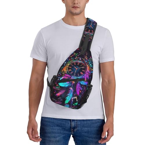 Dream Clock With Dream Catcher Sling Backpack Chest Bag Crossbody Shoulder Bag Gym Cycling Travel Hiking Daypack For Men Women - color: Dream Clock With Dream Catcher
