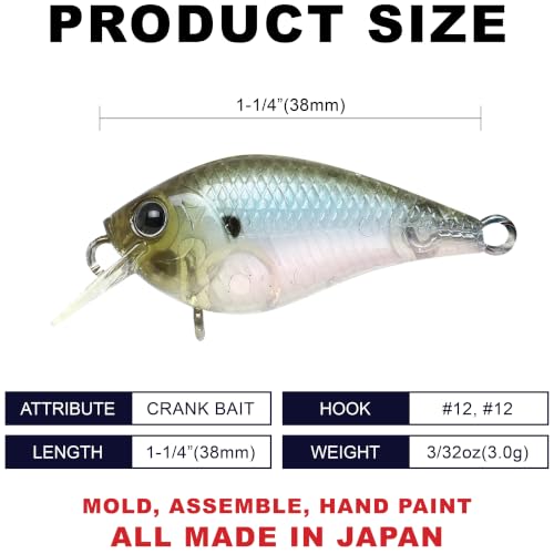Lucky Craft LC 0.3 Squarebill Crankbait, Silent Fishing Lure for Bass Trout and Pike, Made in Japan, Freshwater Fishing Gear, Hard Bait Bass Lures - color: 238 Ghost Minnow