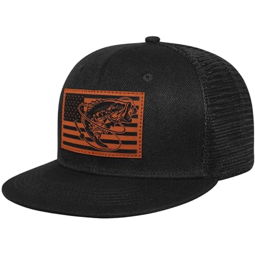 Fishing Gifts for Men - Snapback & Trucker Hats - American Flag Outdoor Fishing Hat - color: 10.black Flatbrim (Bassflag)
