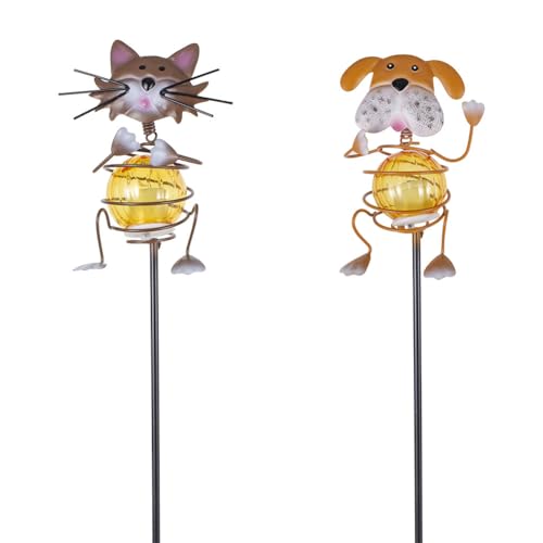 Solar Garden Lights,26''H Cat Dog Waterproof Decorative Solar Stake Light,Decorative Statues Figurine Lights for Lawn Patio Pathway for Outside - color: Cat and Dog