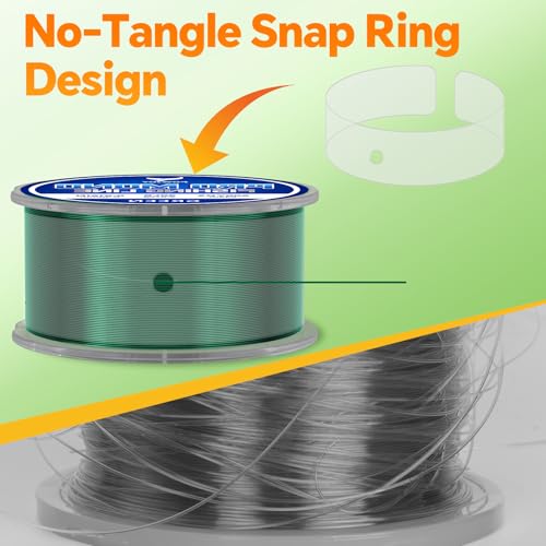 Monofilament Fishing Line with Knot Guide Card, Tangle-Free Snap Ring for No More Mess, Low Memory Smooth Casting Nylon Mono String, 15/20/30/50/80LB, 220-1050 Yards - color: Green, size: 20LB 600Yards