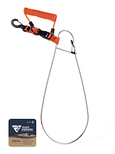 Rogue Endeavor® Fish Stringer Clip, Large, Stainless Construction, Quick Release 36” Steel Core Lanyard, Designed for Spearfishing, Kayak Fishing & Scuba Diving and All Fish Types - color: Orange- Heavy Duty