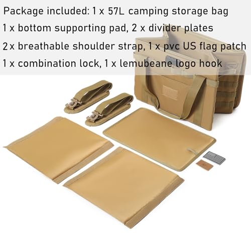 Tactical Camping Storage Bag - 38L Utility Tote Bag Organizer with Combination Lock and Shoulder Strap - color: Tan, size: 57L