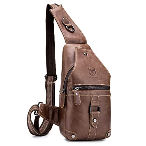 Hebetag Leather Sling Bag Crossbody Backpack for Men Women Travel Outdoor Camping - color: #12brown