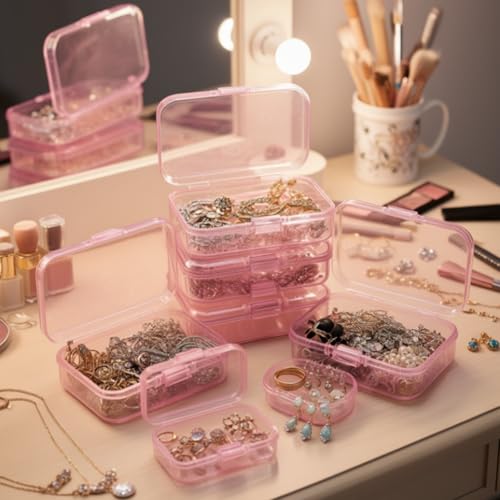 Goodma Mini Rectangular Plastic Storage Boxes, Pink, 2.6x1.8x0.8in | 30 Pieces, Hinged Lids, Empty Organizer Containers, For Small Items and Craft Projects - color: Pink, size: 65 x 45 x 20 mm