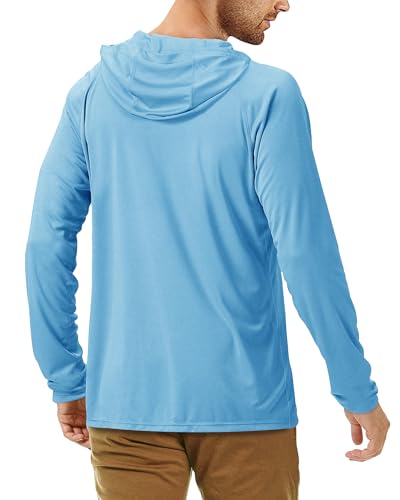Roadbox UPF 50+ Fishing Shirts for Men, Long Sleeve UV Sun Protection Hoodie, Outdoor Hiking Running Swimming Rash Guard - color: 1 Pack-light Blue, size: X-Large