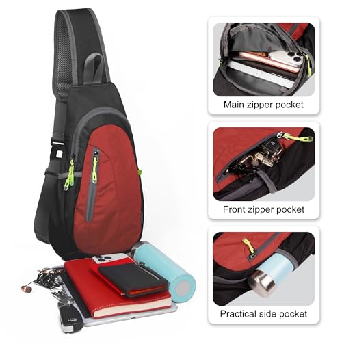TITECOUGO Small Sling Bag, Lightweight Crossbody Backpack for Men Women, Shoulder Bag for Sports and Outdoor - color: Black/Red