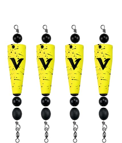 4 Pack Pre-Rigged Popping Corks for Fishing, Steel Wire Leader Saltwater Fishing Cork Float with Rattling Beads, Weighted Popping Cork for Redfish Trout Snook - color: Yellow with Black Splatter, size: 3" (3/4oz)