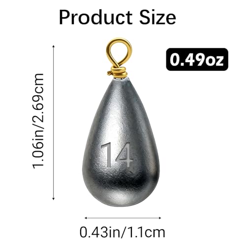 Casting Sinker Weights Assortment, Teardrop Fishing Sinkers with Brass Swivel Loops, 1/8 oz to 3/4 oz, Drop Shot Weights for Bass Catfish, Freshwater Saltwater - color: 35pcs-1/2oz