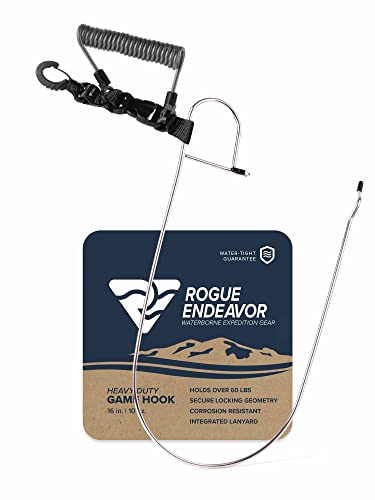 Rogue Endeavor® Fish Stringer Clip, Large, Stainless Construction, Quick Release 36” Steel Core Lanyard, Designed for Spearfishing, Kayak Fishing & Scuba Diving and All Fish Types - color: Gray- Heavy Duty
