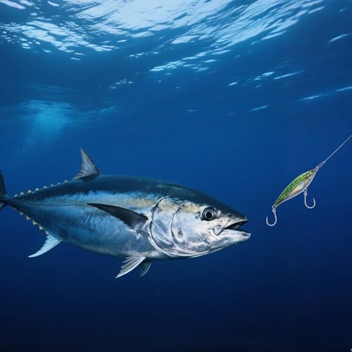 Alwonder High Speed Trolling Lures Saltwater Fishing Lures 6"/3oz Sinking Twitch Bait 7/0 Hook Deep Diving Jerkbait Fishing Plug Offshore Lure for Tuna Striper Mackerel - color: Red & Sliver