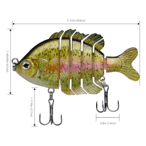BASSDASH SwimPanfish Multi Jointed Panfish Bluegill Swimbaits Hard Topwater Bass Lures Fishing Lure Crank Saltwater 3.5in/0.85oz - color: Rainbow