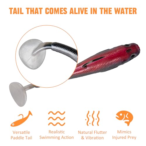 5/6Pcs Pre-Rigged Soft Plastic Lures, Paddle Tail Swimbait, Jig Heads for Bass, Walleye, Pike, Trout, Redfish Fishing - color: 6Pcs Pre-Rigged Paddle Tails