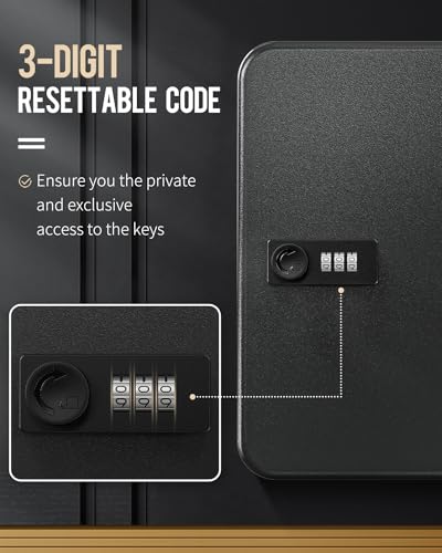Uniclife 48 Position Key Cabinet with Combination Lock Resettable Black Digital Security Storage Box Steel Key Organizer with Colorful Key Tag Labels Stickers and Hooks - color: Black, size: 48 Keys