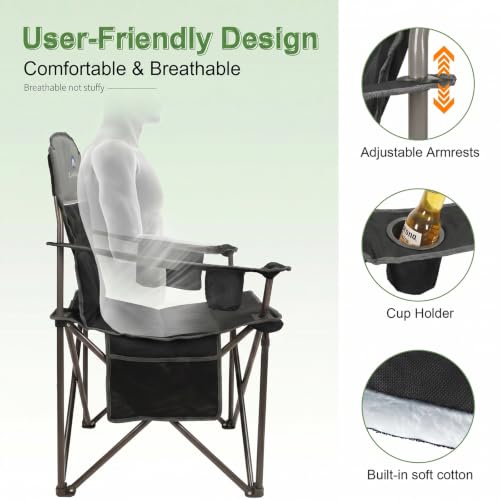 Oversized Camping Chairs 2 Pack - Heavy Duty 400LBS Padded Lawn Chair with Cooler Bag,Cup Holder,Side Pocket,Collapsible for Outdoor,Camp,Fishing & Garden,Black - color: Black