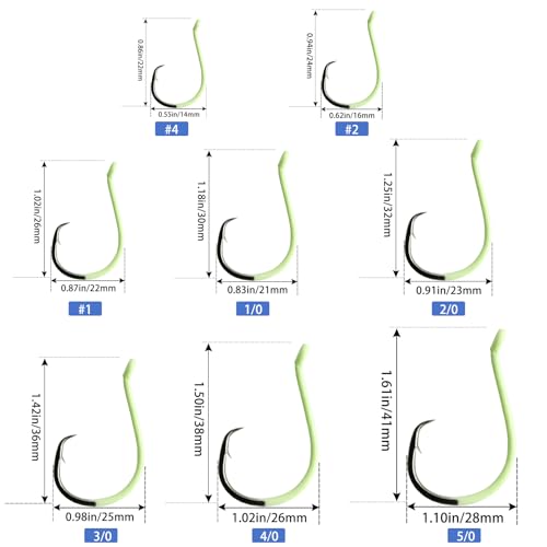 Eupheng Glow in Dark Circle Hooks 2X Strong Offset Freshwater Saltwater Fish Hooks for Catfish Bass Trout, Pack of 10, Available in 8 Sizes (#4 to 5/0) Luminous Circle Hooks - size: 3/0_10pcs