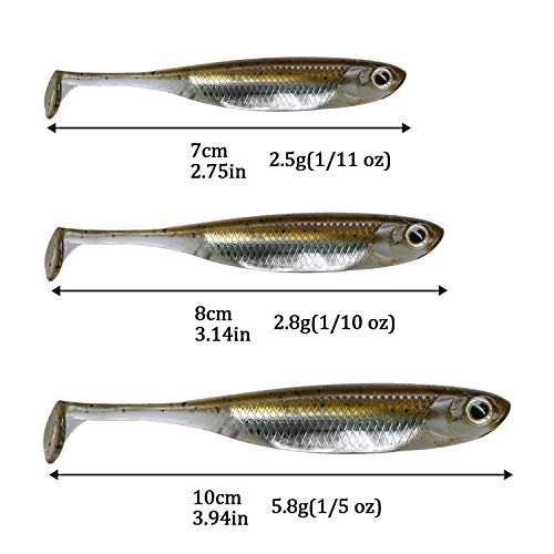 QualyQualy Soft Plastic Swimbait Paddle Tail Shad Lure Soft Bass Shad Bait Minnow Paddle Tail Swim Bait for Bass Trout Walleye Crappie - 2.75in, 3.14in, 3.94in, 5in - color: 5#, size: 2.75in - 6Pcs