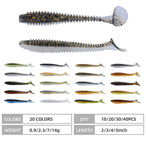 RUNCL Swimbaits Paddle 10/20/30/40PCS, 5/4/3/2 Inchs Paddle Tail, Soft Lure for Trout Crappie Bass, Durable Plastic Bait Swimmer for Saltwater/Freshwater, Fishing Lover's Gift - color: Black Gold, size: 5in, 10pcs