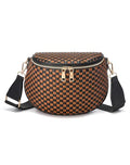 Trendy Woven Checkered Crossbody Bum Bag for Women，PU Leather Checkered Purse Fanny Packs Belt Bag (Woven Bum Bag - Black-Brown) - color: Woven Bum Bag - Black-Brown