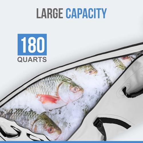 Flat PVC Tarpaulin Insulated Fish Cooler Kill Bag - Waterproof Fishing Cooler Bag with Easy Grip Carry Handles - Portable Soft Cooler - 3 Sizes - size: 180 Quarts 60" x 24"