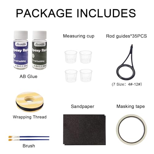 Aventik Fishing Rod Repair Kit Complete with Rod Building Supplies, 7 Sizes 35pcs Stainless Guides, Glue, Rod Guides Replacement Kit, Fishing Pole Eyelets Replacement for Spinning Rod - style: Small-AB glue repair KIT